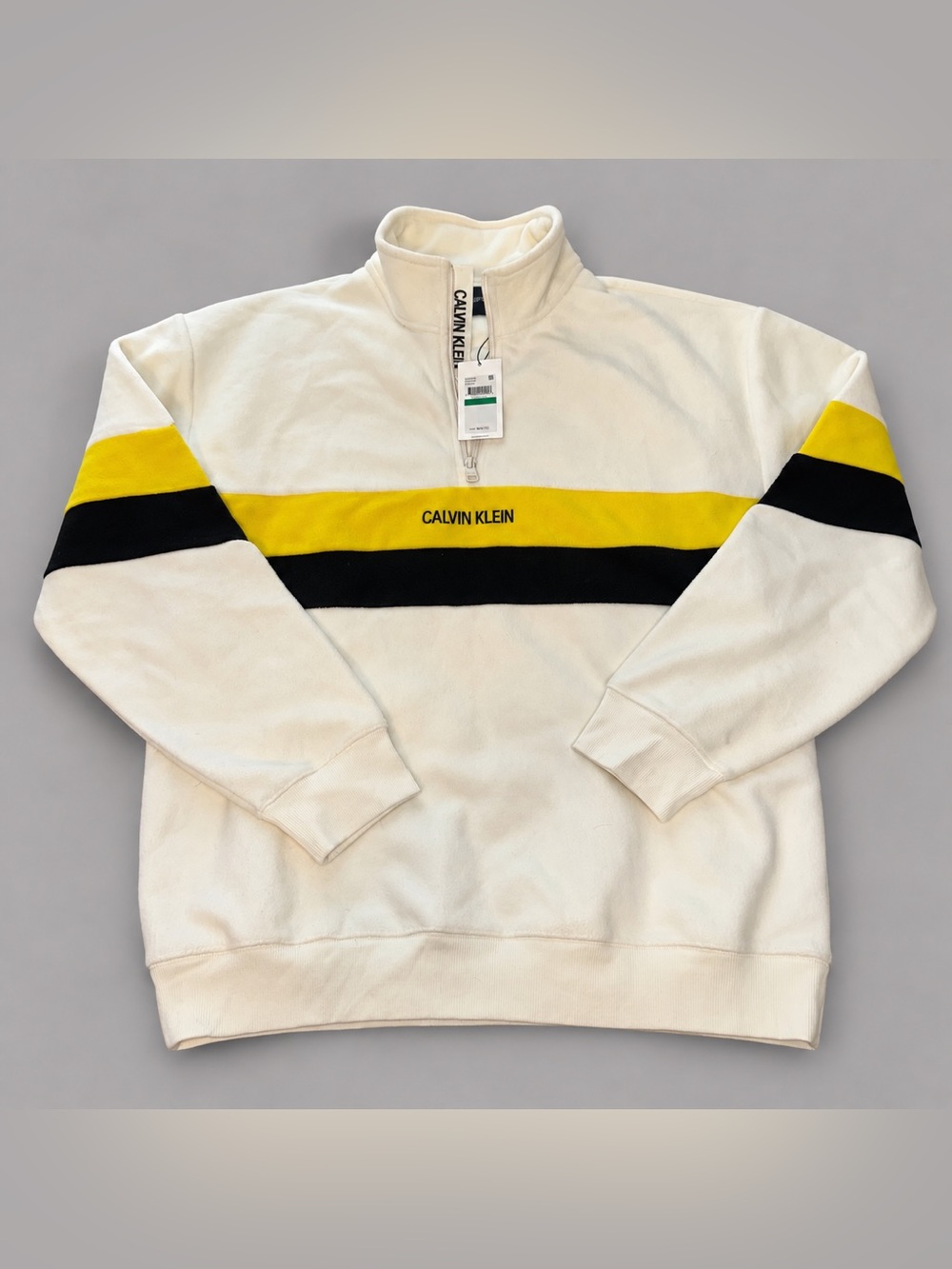 NWT Calvin Klein Mens Large Quarter 1/4 Zip Fleece Pullover Winter White Black